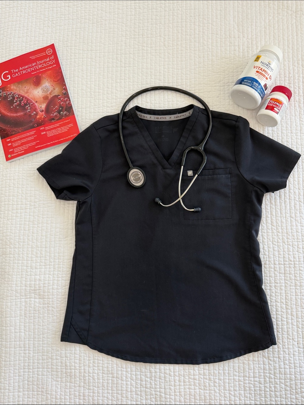 Fabletics Black V-Neck Short Sleeve Medical Scrub Top Size XS